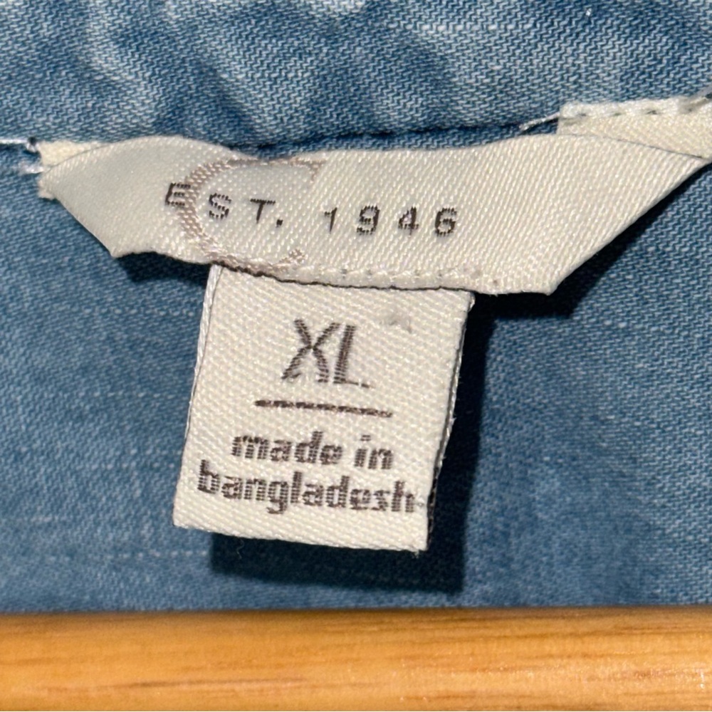 Est 1946 chambray popover zip V-neck roll tab sleeves (flawed) XL - Picture 3 of 12